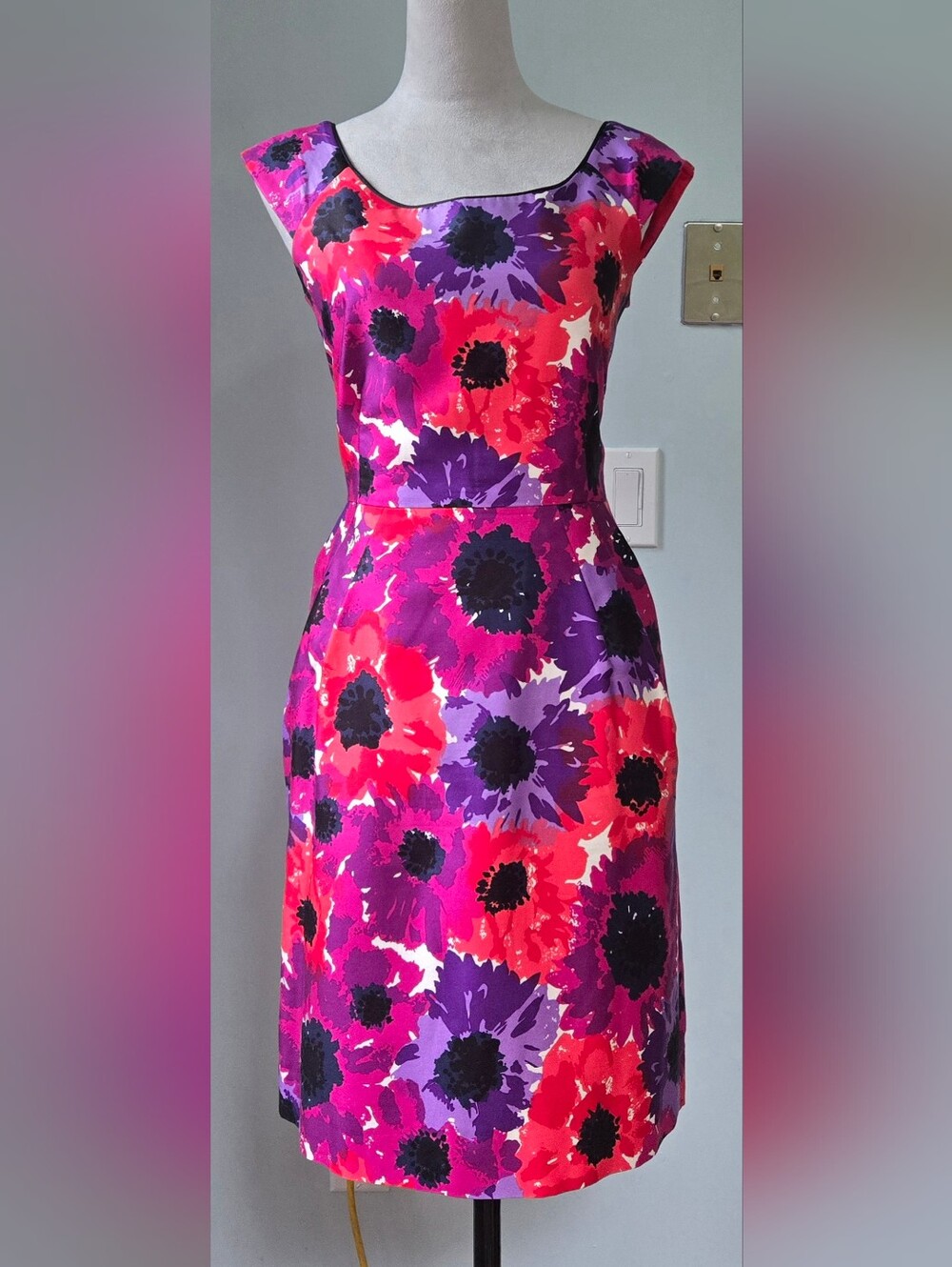 kate spade Bright Floral Sheath Dress cotton-silk Fuchsia Purple Red sz 6